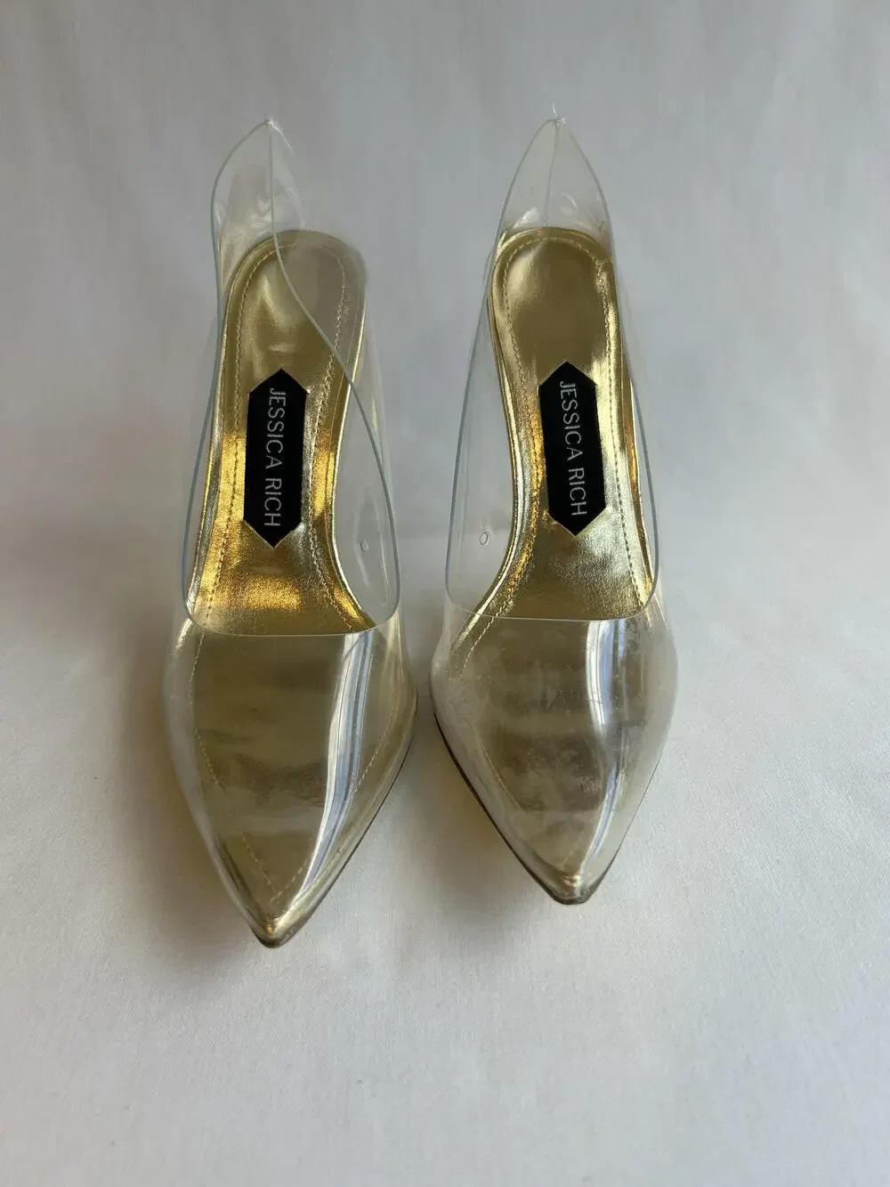 Jessica Rich Shoes Womens Size 36 Clear Stiletto Heels Pointed Toe Pumps Gold